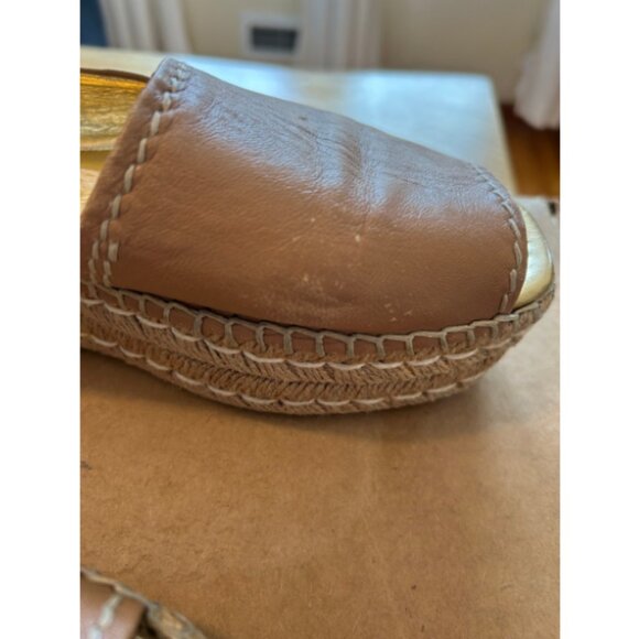 Prada Tan Leather Espadrille Platform Slip Ons | Women’s Size 39 (US 8.5) - Picture 6 of 10